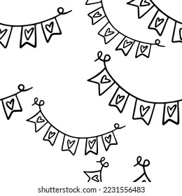 Seamless pattern Flags doodle with heart