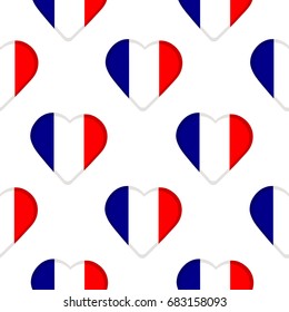 Seamless pattern from the flags of France in the hearts. Vector illustration
