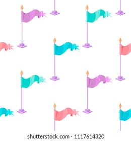 Seamless pattern with flags in pastel colors on white background. Vector cartoon background with game elements. Design concept can be used for web banner, poster, wallpaper, wrapping paper
