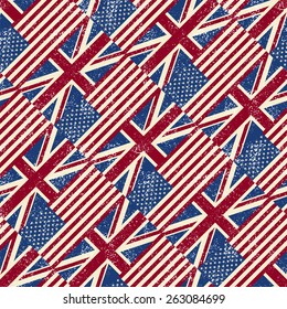 Seamless pattern with flags. Vector illustration. Grunge effect can be cleaned easily.