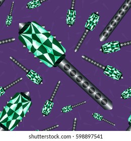 Seamless Pattern Flail Cartoon Medieval Weapon. Mace Vector Illustration  