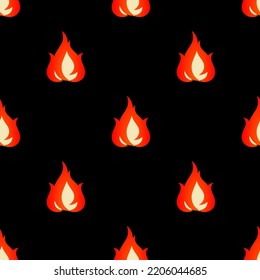 Seamless pattern of flame icons on black background