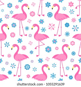 seamless pattern with Flamingo birds and flowers