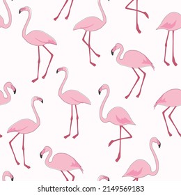 Seamless pattern with flamingo birds. Vector graphics.