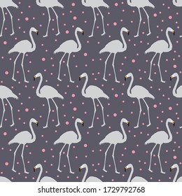 Flamingo de patrón sin soldadura y adorno de círculo con fondo gris