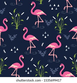 Seamless pattern flamingo design for background, wallpaper, clothing, wrapping, fabric. Vector Illustration