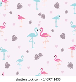 Seamless pattern flamingo fall in love