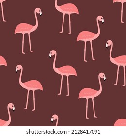 Seamless Pattern Flamingo Kawaii, Cute Cartoon Bird. Background, Wallpaper For Printing On Clothing Packaging.