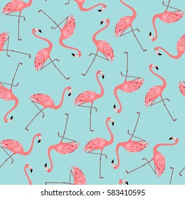 Seamless pattern with flamingo on  blue background