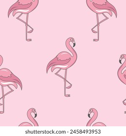 Seamless pattern with flamingo on pink background. 