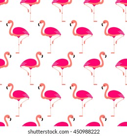 Seamless pattern with flamingo on white background.