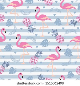 Seamless pattern flamingo and pineapple design for background, wallpaper, clothing, wrapping, fabric Vector illustration