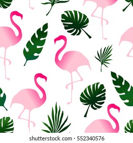 Pájaro rosa flamingo sin foco con hojas de selva tropical