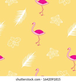 seamless pattern with flamingo and tropic flowers. flamingo tropical pattern for wrapping, textile, fabric, wallpaper	