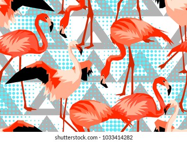 Seamless pattern with flamingo. Tropical bright abstract birds.