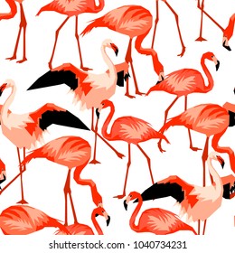 Seamless pattern with flamingo. Tropical bright abstract birds.