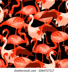 Seamless pattern with flamingo. Tropical bright abstract birds.