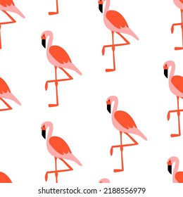 Seamless pattern with flamingo. Vector flat background
