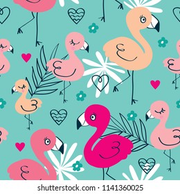seamless pattern with flamingo vector illustration