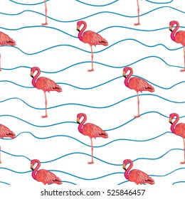 Seamless pattern with flamingo, vector illustration