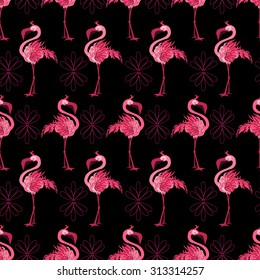 Seamless pattern with flamingos.