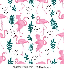 padrão sem emenda com Flamingos ou flamingos são um tipo de ave de asa na família Phoenicopteridae, Um grupo de flamingos é chamado de "flamboyance", cor-de-rosa vetor arte ilustração design