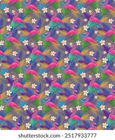 padrão sem emenda com Flamingos ou flamingos são um tipo de ave de asa na família Phoenicopteridae, Um grupo de flamingos é chamado de "flamboyance", cor-de-rosa vetor arte ilustração design