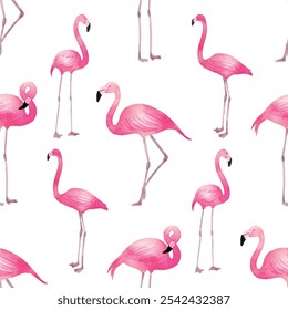 padrão sem emenda com Flamingos ou flamingos são um tipo de ave de asa na família Phoenicopteridae, Um grupo de flamingos é chamado de "flamboyance", cor-de-rosa vetor arte ilustração design