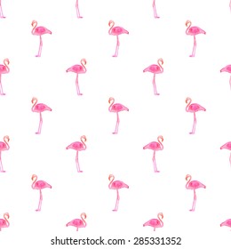 Seamless pattern with flamingos. Hand-drawn background. Vector illustration. Real watercolor drawing.