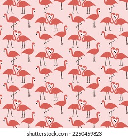 Seamless pattern with flamingos on isolated pink background. Vector illustration.