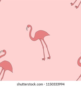 seamless pattern of flamingos on a pink background.