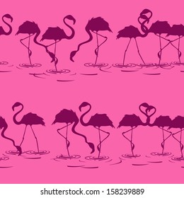 Seamless pattern of flamingos on a pink background