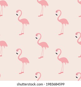 Patrón sin foco con flamencos en un fondo rosado.