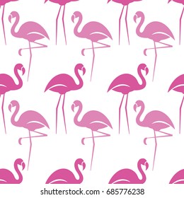 Seamless pattern of flamingos on a white background. Vector illustration.