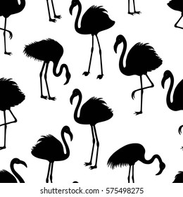 Seamless pattern with flamingos silhouette