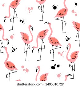 Seamless pattern with flamingos. Summer motifs. Vector