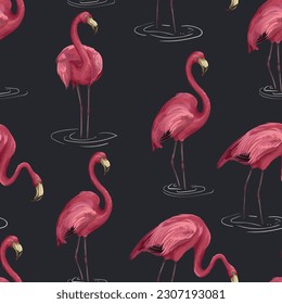 Seamless pattern with flamingos. Vector