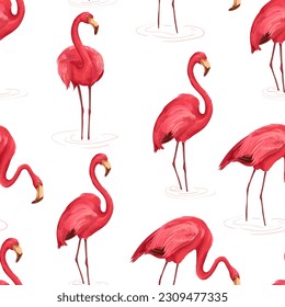 Seamless pattern with flamingos. Vector