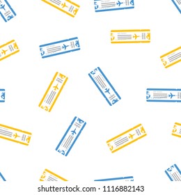 Seamless pattern of flat airline travel boarding pass .Tickets vector template or mock up isolated on white background. Design for web page, fabric, wallpaper, textile, invitations, flyers, brochures.