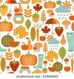 seamless pattern with flat autumn icons