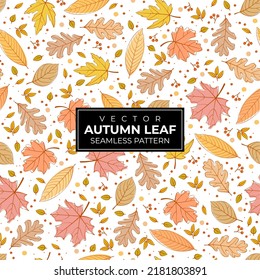 Seamless pattern flat autumn leaves and fruit on white background