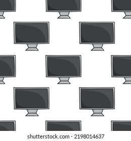 Seamless pattern with flat black monitor doodle vector