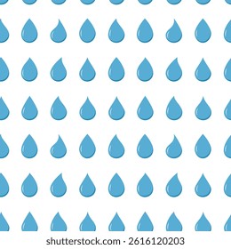 Seamless pattern with flat blue water drops. Minimalist water vector drop Background. Great for textile print, bathroom decor, baby clothes, stationery, environmental weather graphic, packaging