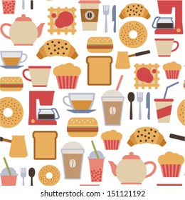 seamless pattern with flat cafe icons