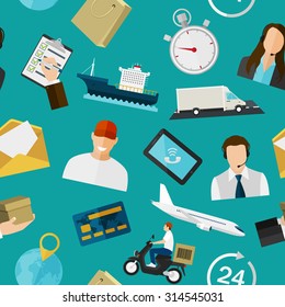 Seamless pattern with flat color icons. Concept for delivery service.  Vector EPS10 illustration. 
