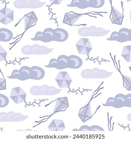 seamless pattern flat design with clouds and kites