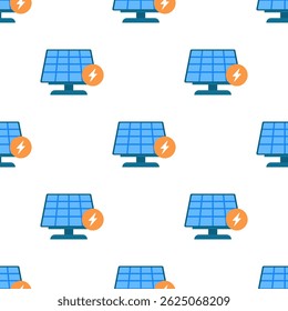 Seamless pattern of flat design solar panel icons with lightning bolt symbols. Vector illustration