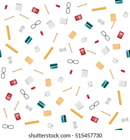 Seamless pattern. Flat design vector illustration of modern creative office workspace, office symbols.