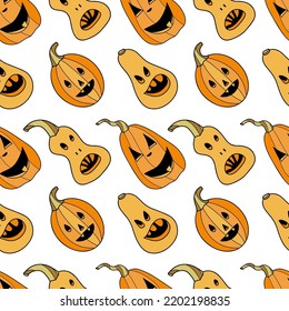 seamless pattern flat drawings, halloween pumkin vector illustration