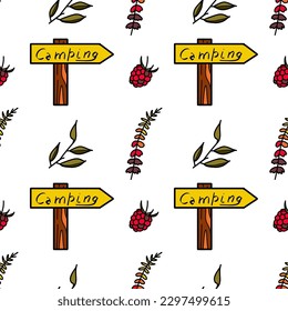 Seamless pattern flat drawings of hiking, camping vector